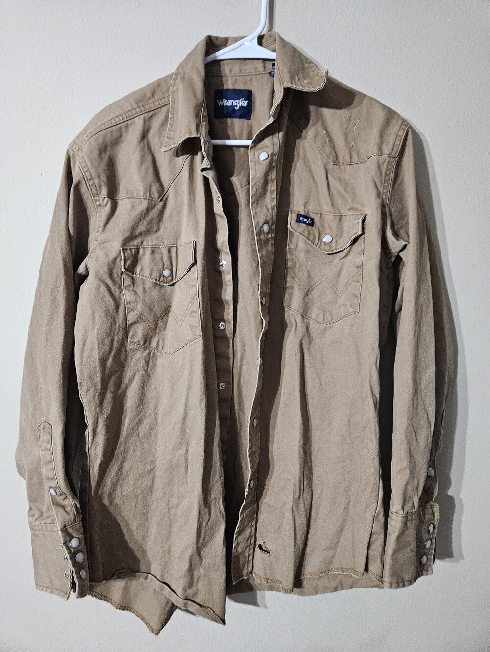 VTG Wrangler Pearl Snap Distressed Utility Shirt Medium